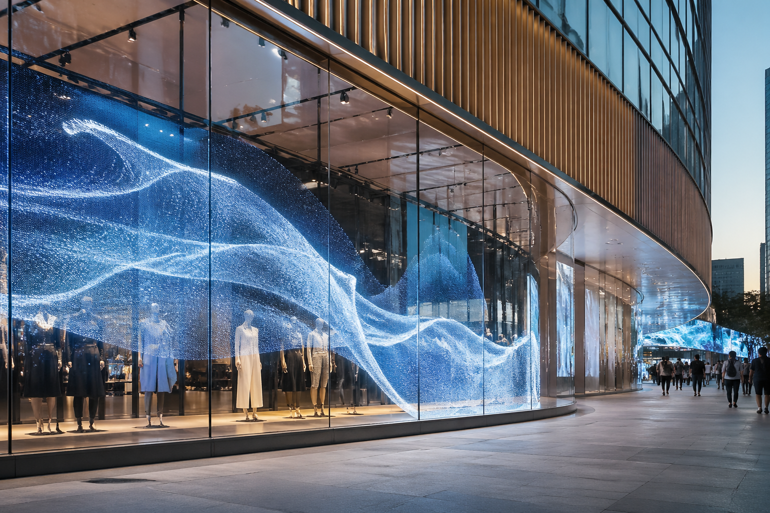 深圳LED晶膜屏门店与商场应用场景图