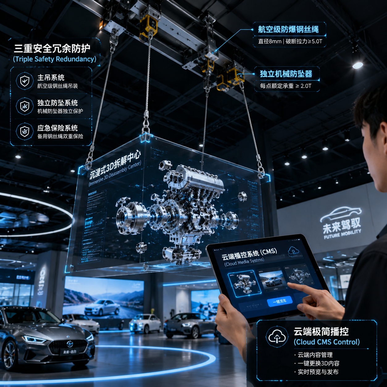 双面显示全息屏吊装定制：突破空间限制的3D悬浮视觉方案