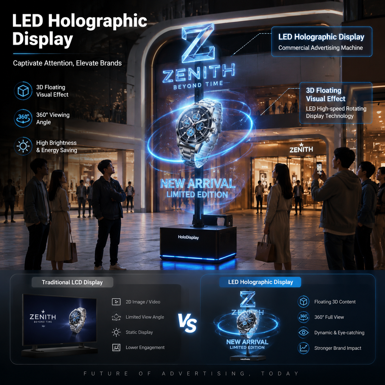 LED全息屏广告机商业空间展示悬浮3D视觉效果
