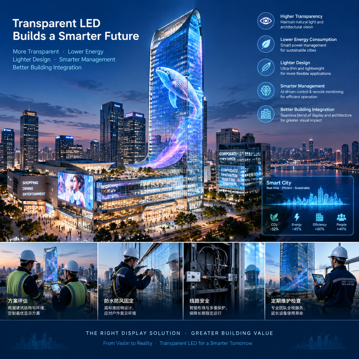 未来城市地标建筑集成透明LED显示